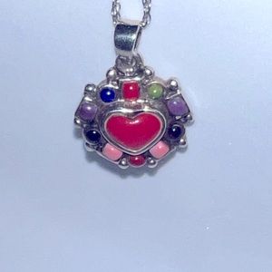 Vintage sterling silver 925 inlay heart pendant with chain